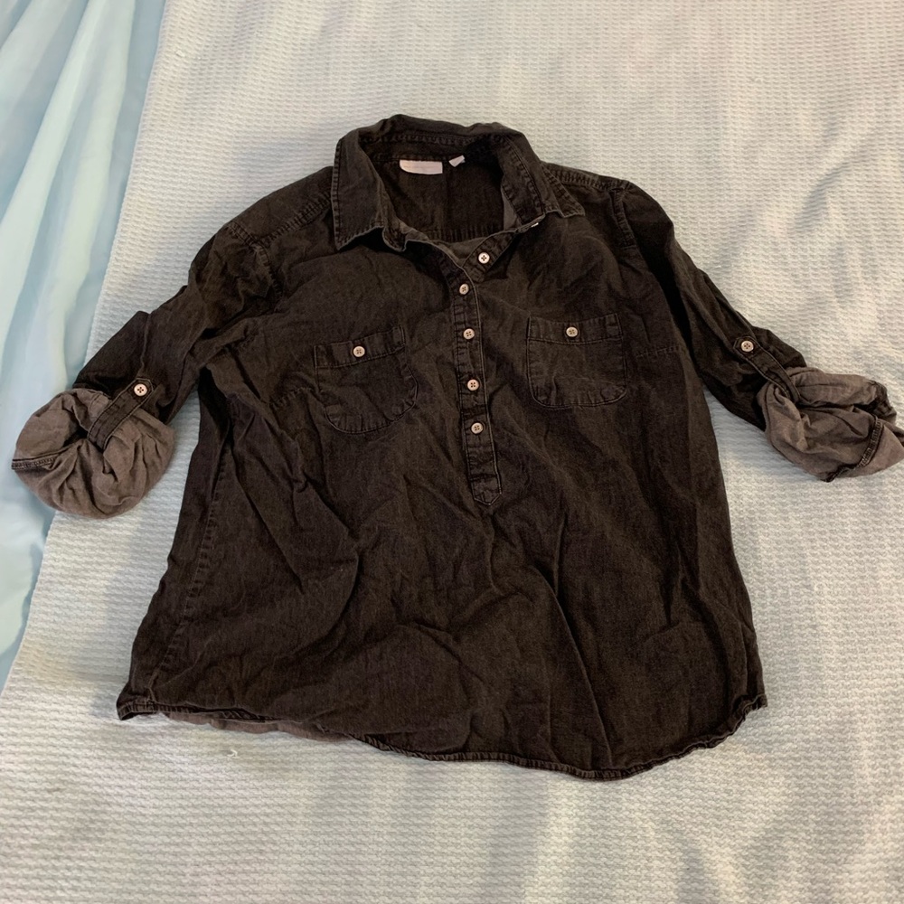 Black half button up shirt